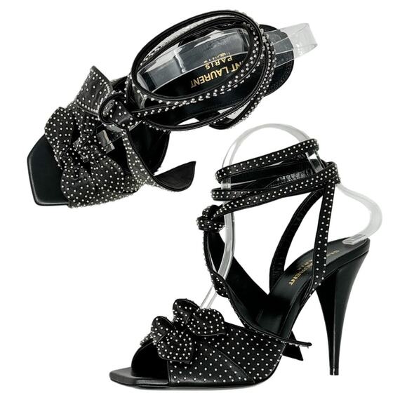 Saint Laurent KiKi 100 Micro Studded High Heel Ankle Wrap Sandals size 38.5 US8 - Picture 14 of 15